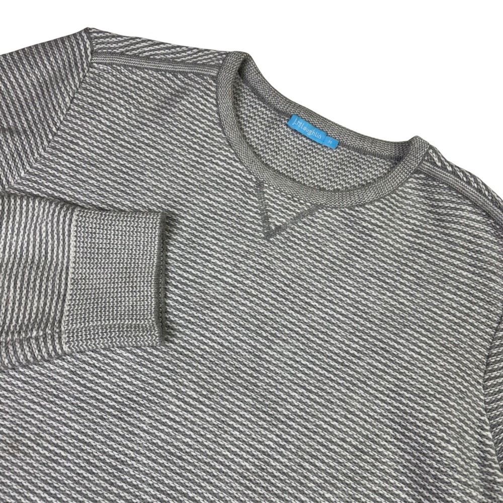 J McLaughlin Mens Gray Striped Textured‎ Knit Crewneck Sweater Size M Preppy